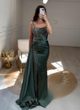Sequined Prom Dresses with Split Front - Sheath Square Neckline Sleeveless Sweep Train-27dress