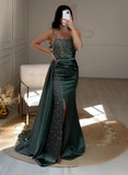 Sequined Prom Dresses with Split Front - Sheath Square Neckline Sleeveless Sweep Train-27dress