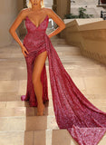 Sequined Prom Dresses with Split Front - Sheath/Column Sleeveless-27dress