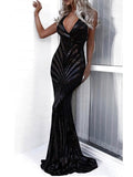 Sequined Sheath/Column Prom Dress with Sweep Train V-neck