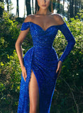 Sequined Sweetheart Prom Dress with Split Front and Sheath/Column Sweep Train-27dress