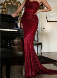 Sequined Sweetheart Prom Dress with Split Front and Sheath/Column Train-27dress