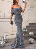 Sequined Trumpet/Mermaid Prom Dress with Off-the-shoulder Sweep Train-27dress