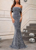 Sequined Trumpet/Mermaid Prom Dress with Off-the-shoulder Sweep Train-27dress