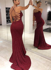 Sequined Trumpet/Mermaid Prom Dresses with Open Back and Spaghetti Straps-27dress