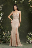 Sequins Mermaid Bridesmaid Dress Split With Drop Back-27dress