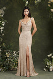 Sequins Mermaid Bridesmaid Dress Split With Drop Back-27dress