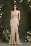 Sequins Mermaid Bridesmaid Dress Split With Drop Back-27dress