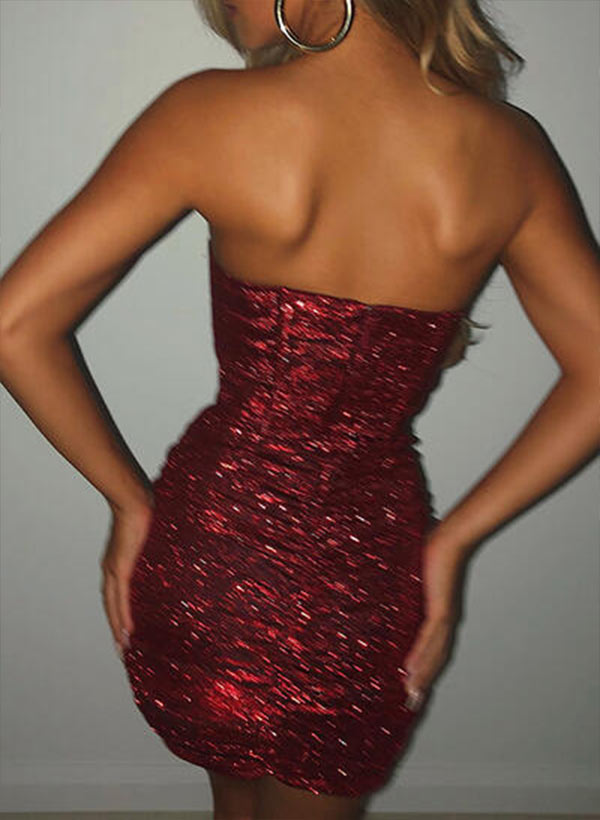 Sequins Short Prom Dress with Sheath/Column Strapless Design-27dress