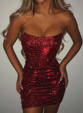 Sequins Short Prom Dress with Sheath/Column Strapless Design-27dress