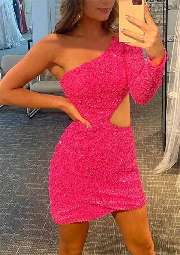 Sequins Velvet One-Shoulder Homecoming Dress for Women-27dress