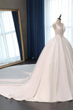 Sexy Deep-V-Neck Straps Satin Wedding Dress Ball Gown Ruffles Sleeveless Bridal Gowns Online-27dress