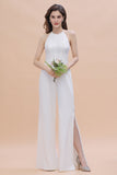 Sexy Halter Backless Lace Bridesmaid Jumpsuit with Slits On Sale-27dress