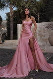 Sexy Long Mermaid Strapless Ruched Satin Formal Prom Dress with Slit-27Dress