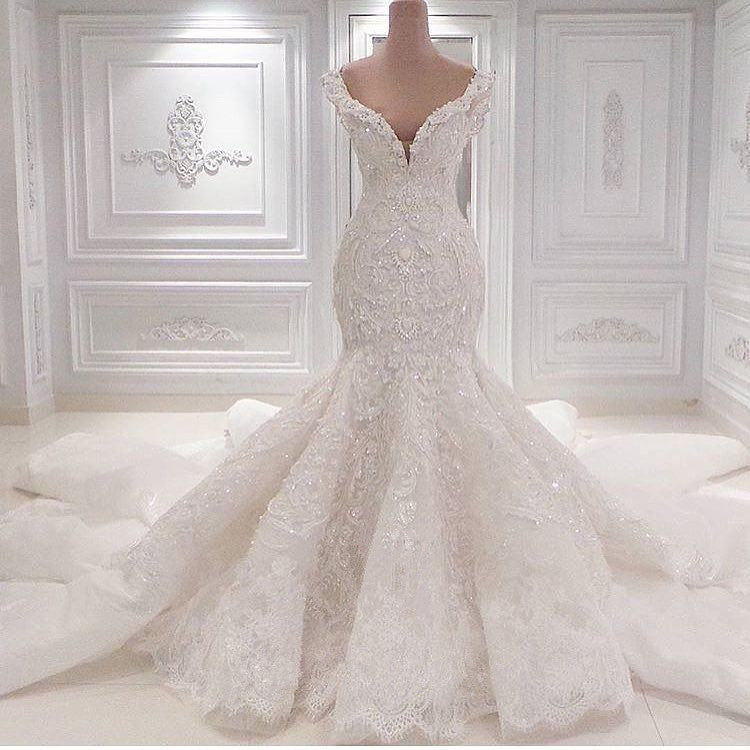 Sexy Off-the-shoulder White Lace Wedding Dresses With Appliques A-line Mermaid Bridal Gowns On Sale-27dress