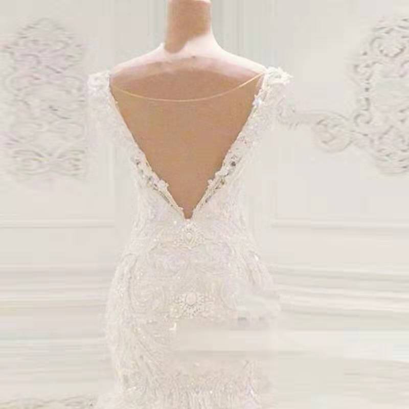 Sexy Off-the-shoulder White Lace Wedding Dresses With Appliques A-line Mermaid Bridal Gowns On Sale-27dress