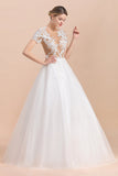 Sexy See Through Tulle Appliques Short Sleeves Wedding Dress-27dress