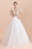 Sexy See Through Tulle Appliques Short Sleeves Wedding Dress-27dress