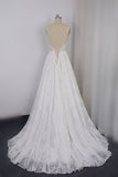 Sexy Spaghetti Straps V-neck Lace Tulle Wedding Dress Sleeveless Appliques Backless Bridal Gowns Online-27dress
