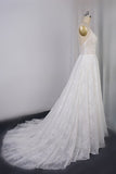 Sexy Spaghetti Straps V-neck Lace Tulle Wedding Dress Sleeveless Appliques Backless Bridal Gowns Online-27dress