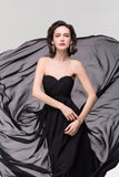 Sexy Strapless Sweetheart Long Black Chiffon Bridesmaid Dress with Ruffles-27dress