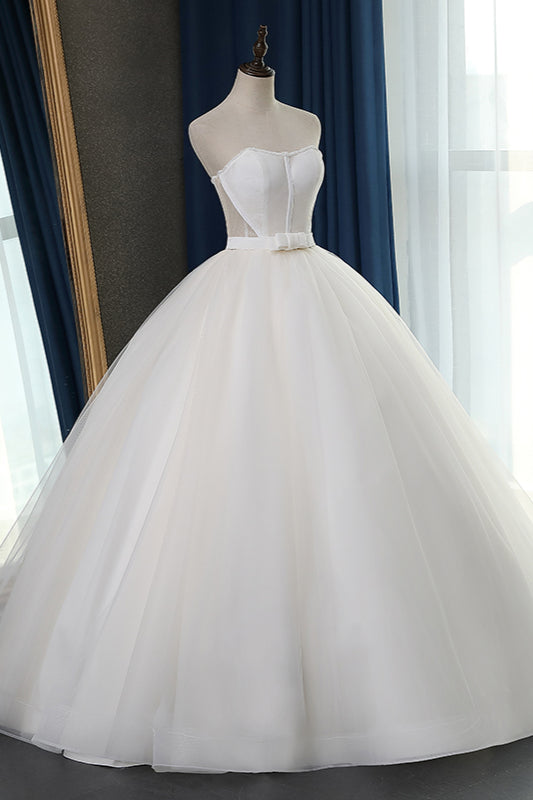Sexy Strapless Sweetheart Wedding Dress Ball Gown Sleeveless White Tulle Bridal Gowns On Sale-27dress