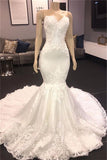 Sexy Sweetheart Mermaid Lace Wedding Dresses With Appliques Satin Ruffles Bridal Gowns Online-27dress