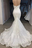 Sexy Sweetheart Off-the-shoulder White Wedding Dresses Mermaid Lace Bridal Gowns With Appliques Online-27dress