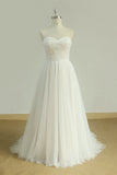 Sexy Sweetheart White Tulle Wedding Dress Lace A-line Ruffles Bridal Gowns On Sale-27dress