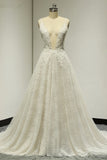 Sexy Tulle Deep-V-Neck Lace Wedding Dress Sleeveless Appliques Pearls Bridal Gowns On Sale-27dress