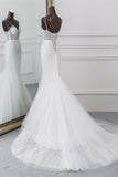 Sexy Tulle Spaghetti Straps Mermaid White Wedding Dresses with Rhinestones Online-27dress