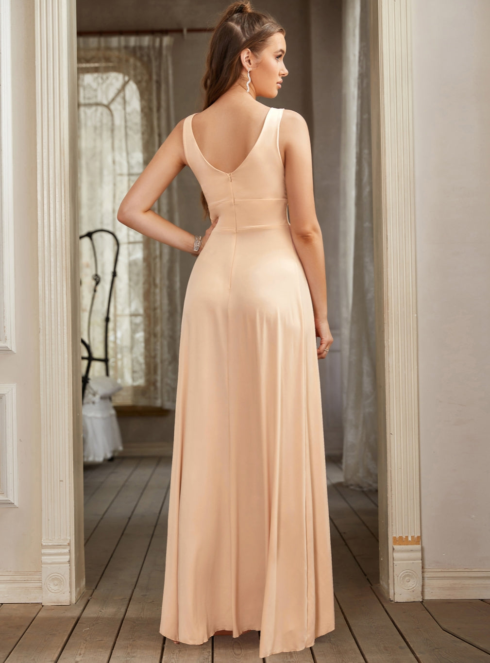 Sexy V-Neck Sleeveless Floor Length Dress with Slit - 27Dress