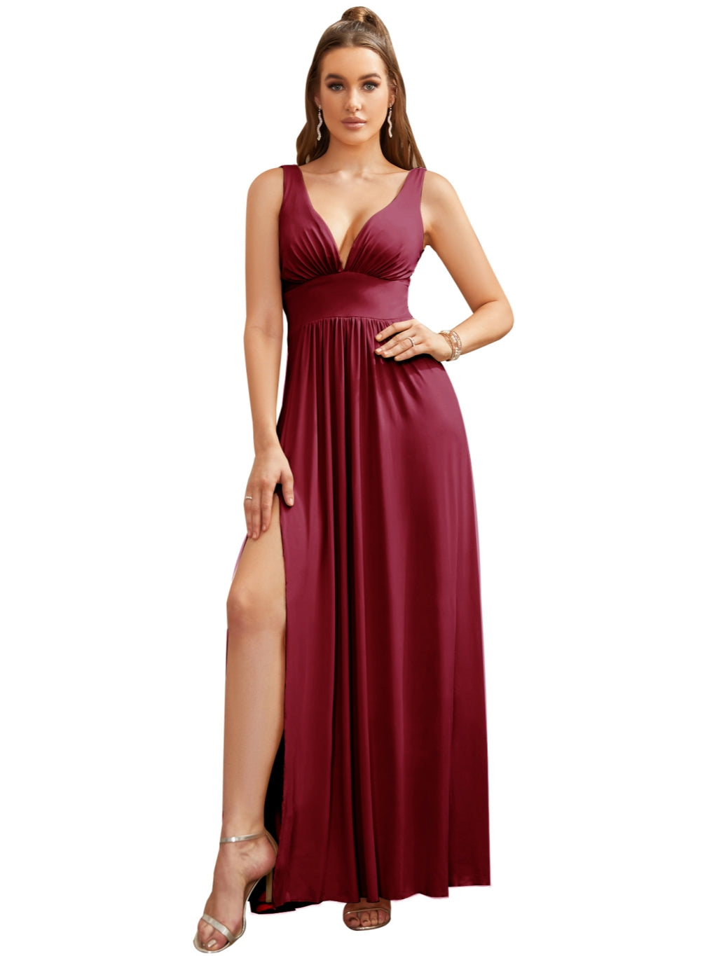 Sexy V-Neck Sleeveless Floor Length Dress with Slit - 27Dress