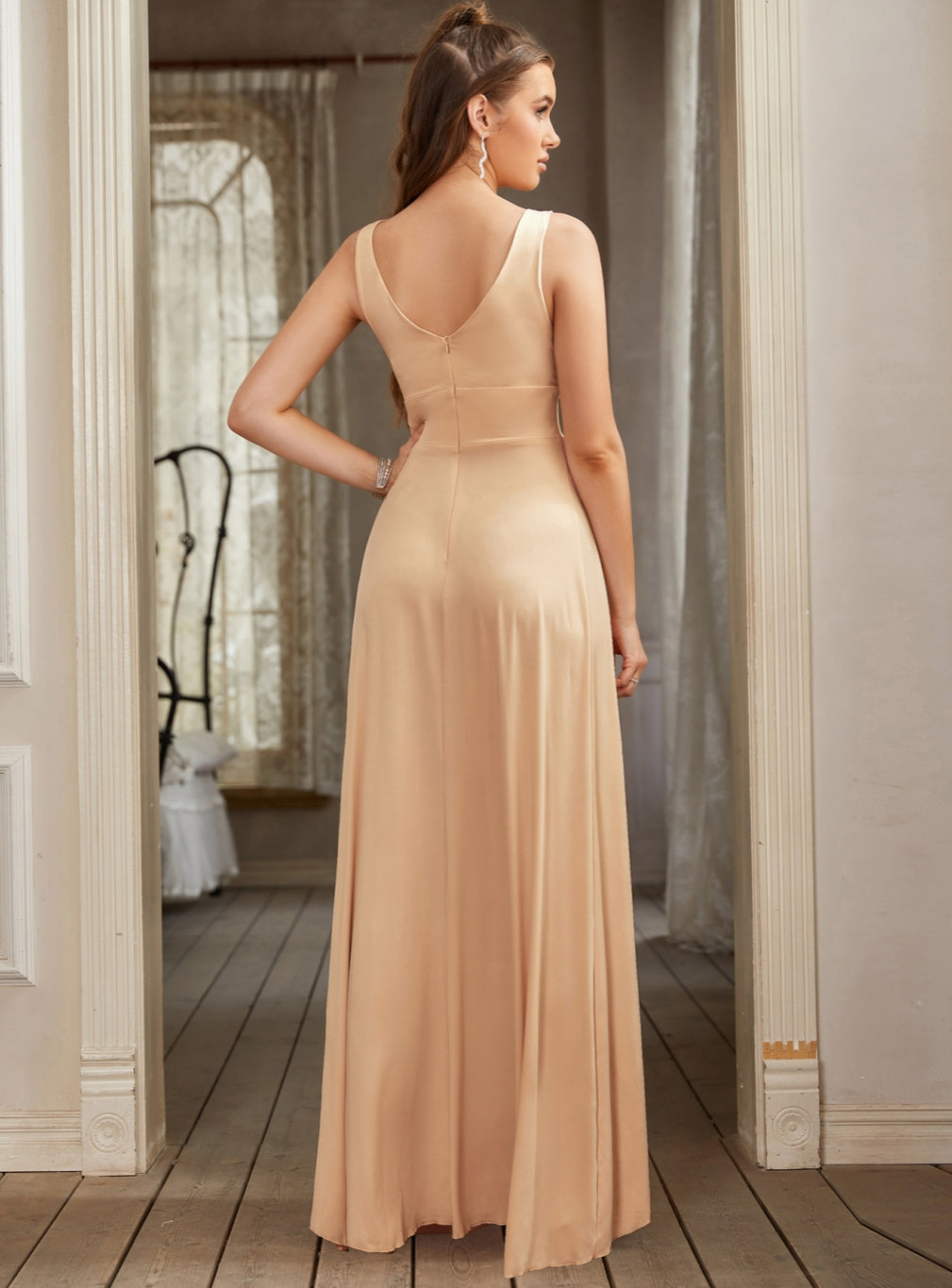 Sexy V-Neck Sleeveless Floor Length Dress with Slit - 27Dress