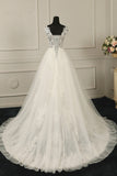 Sexy V-Neck Sleeveless Tulle Wedding Dress See Through Top Appliques Bridal Gowns On Sale-27dress