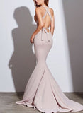 Sexy V-Neck Trumpet/Mermaid Open Back Prom Dresses-27dress