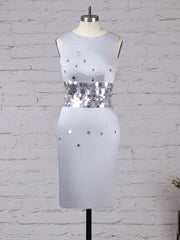 Sheath Column Scoop Neck Satin Knee-length Sequins Mother of the Bride Dress