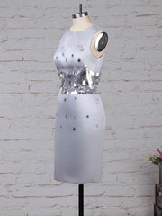 Sheath Column Scoop Neck Satin Knee-length Sequins Mother of the Bride Dress