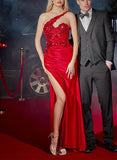 Sheath One-Shoulder Long Prom Dress with Appliques Lace-27dress