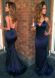 Sheath Prom Dress with Column V Neck & Spaghetti Straps & Sweep Train in Charmeuse-27dress