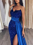 Sheath Sequin Strapless Prom Dress With Split Front-27dress