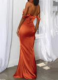 Sheath/Column Cowl Neck Floor-Length Satin Prom Dress With Split Front-27dress