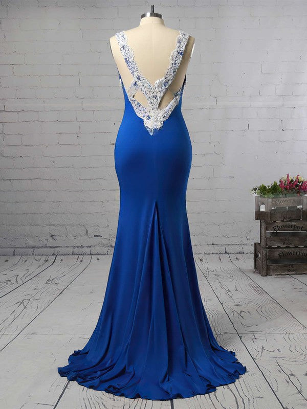 Sheath/Column Cowl Neck Jersey Prom Dress with Crystal Detailing and Sweep Train