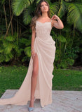 Sheath/Column Cowl Neck Organza Prom Dresses With Split Front and Spaghetti Straps Sleeveless Sweep Train-27dress