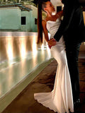 Sheath/Column Cowl Neck Satin Sweep Train Wedding Dress