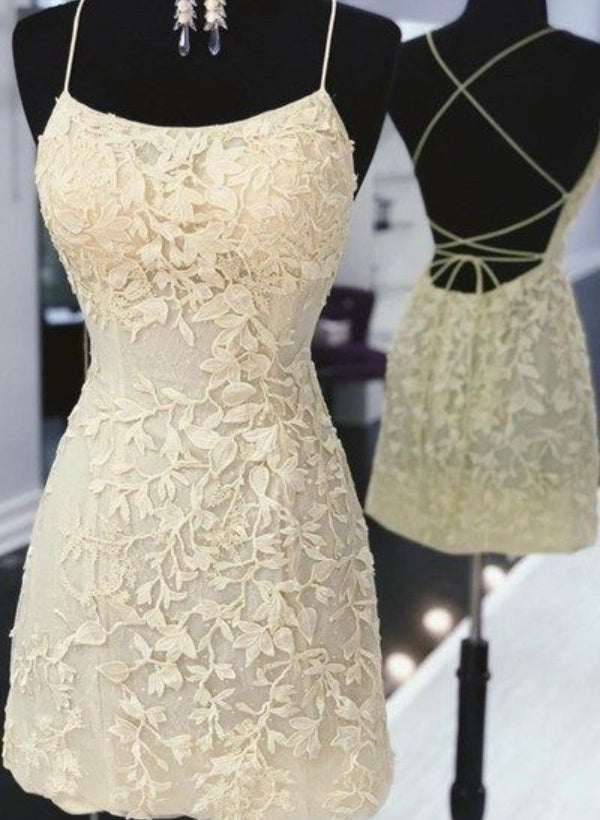 Sheath/Column Lace Short Prom Dress with Square Neckline-27dress