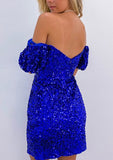 Sheath/Column Off-the-Shoulder Sequined Short/Mini Homecoming Dress-27dress