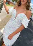 Sheath/Column Off-the-Shoulder Sequined Short/Mini Homecoming Dress-27dress