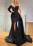 Sheath/Column One-Shoulder Long Sleeves Sequined Prom Dresses-27dress