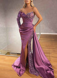 Sheath/Column One-Shoulder Long Sleeves Sequined Prom Dresses-27dress